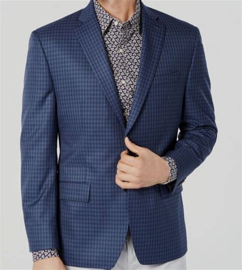 Michael Kors Mens ClassicFit Check Sport Coat Blue Size 42